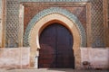 MEKNES, MOROCCO - JUNE 01, 2017: Bab Mansour Gate in Meknes the gate finished in 1732. Meknes is one of the four Imperial cities Royalty Free Stock Photo