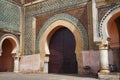 MEKNES, MOROCCO - JUNE 01, 2017: Bab Mansour Gate in Meknes the gate finished in 1732. Meknes is one of the four Imperial cities Royalty Free Stock Photo