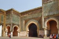 MEKNES, MOROCCO - JUNE 01, 2017: Bab Mansour Gate in Meknes the gate finished in 1732. Meknes is one of the four Imperial cities Royalty Free Stock Photo