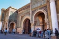 Meknes, Morocco - Oct 16, 2019: Gate Bab El-Mansour at the El Hedim square in Meknes