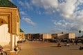 MEKNES, MOROCCO. Okt 17, 2018. Trade in El Hedim Square and Bab Mansour gate in Meknes, Morocco. Men with traditional Royalty Free Stock Photo