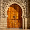 Meknes, Morocco - Traditional wooden house door with ornamental decorations Royalty Free Stock Photo