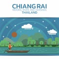 Mekong and oarsman in Chiang Rai Poster Brochure Flyer design Royalty Free Stock Photo