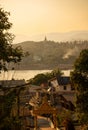 Mekong river, Laos and Thailand at Huay Xai. Sunset golden light on the river water.