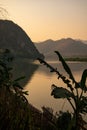 Mekong river at sunset in Luang Prabang, Laos, South East Asia. Royalty Free Stock Photo