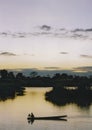 Mekong river twilight fishing boat laos