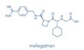 Melagatran anticoagulant drug molecule direct thrombin inhibitor. Skeletal formula.