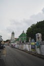 Kampung Kling mosque built in 1748 in the city of Malacca Malaysia. View from the motorcycle