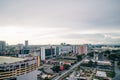 Panoramic view of city skyline, traffic and buildings