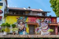 MELAKA, MALAYSIA -DECEMBER 30,2018: Street art on buildings along the Melaka river. Malacca, dubbed Historic State historical city Royalty Free Stock Photo