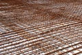 Steel reinforcement bars are arranged according to the structural engineer`s design.