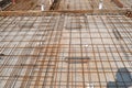 Steel reinforcement bars are arranged according to the structural engineer`s design.