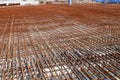 Steel reinforcement bars are arranged according to the structural engineer`s design.