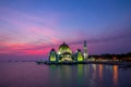 Masjid selat melaka in malacca, malaysia at dusk