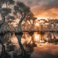 Melaleuca Trees at Herdsman Lake  Made With Generative AI illustration Royalty Free Stock Photo