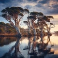 Melaleuca Trees at Herdsman Lake  Made With Generative AI illustration Royalty Free Stock Photo