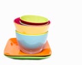 Melamine colorful set of bowl cup and dish on white