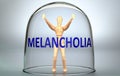 Melancholia can separate a person from the world and lock in an isolation that limits - pictured as a human figure locked inside a