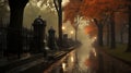 Melancholic Beauty: Rainy Day in a Serene Cemetery