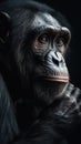 Melancholic Chimp with Expressive Eyes in Dramatic Lighting .