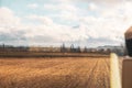 Melancholic concept of travel in autumn by train. View from the window Royalty Free Stock Photo