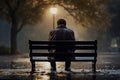 Melancholic Man rain bench. Generate Ai Royalty Free Stock Photo
