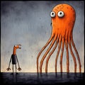 Orange Octopus In The Rain: Surreal Comic Scenes With Dry Wit Humor