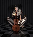 Melancholic pierrot with a violin