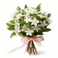 Melancholic Symbolism: Jasmine Flower Bouquet With Ribbon In White And Orange