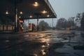 Whispers from an Abandoned Gas Station Under the Cloak of Night Royalty Free Stock Photo