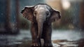 Melancholy in the Rain: A Baby Elephant\'s Tearful Solitude