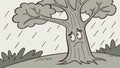 Melancholy tree with sad rain cloud, expressing sorrow. vector design Generative AI Royalty Free Stock Photo
