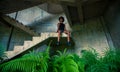 Melanesian pacific islander athlete girl with afro hairstyle after workout Royalty Free Stock Photo