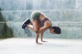 Melanesian pacific islander athlete girl with afro performing exercising routines Royalty Free Stock Photo