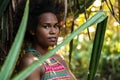 Melanesian pacific islander athlete girl in the jungle Royalty Free Stock Photo