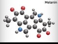Melanin molecule. Polymers of tyrosine derivatives found in and causing darkness in skin (skin pigmentation) and hair