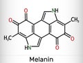 Melanin molecule. Polymers of tyrosine derivatives found in and causing darkness in skin (skin pigmentation) and hair