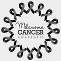 Melanoma cancer awareness ribbon design with text