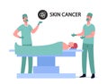 Melanoma or Carcinoma Treatment Concept. Surgeons Characters Make Operation in Hospital Remove Skin Cancer Moles