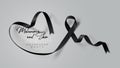 Melanoma and Skin Cancer Awareness Calligraphy Poster Design. Realistic Black Ribbon. May is Cancer Awareness Month