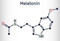 Melatonin molecule, hormone that regulates sleep and wakefulness. Skeletal chemical formula