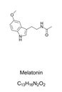 Melatonin, skeletal formula and molecular structure