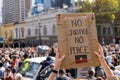 `No justice no peace` placard in the protest against Aboriginal deaths in custody