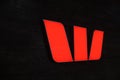 Westpac bank logo in diminishing perspective.