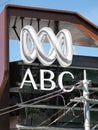 Logo and wordmark of the Australian Broadcasting Corporation on a building in Melbourne