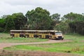 Safari bus in Werribee Open Range Zoo taking visitors through the park