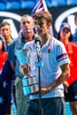 2019 Australian Open champion Lorenzo Musetti of Italy during trophy presentation after his Boys` Singles final match in Melbourne