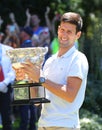 2019 Australian Open champion Novak Djokovic of Serbia posing with Australian Open trophy at Royal Botanic Garden Victoria Royalty Free Stock Photo