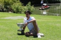 2019 Australian Open champion Novak Djokovic of Serbia posing with Australian Open trophy at Royal Botanic Garden Victoria Royalty Free Stock Photo