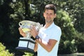 2019 Australian Open champion Novak Djokovic of Serbia posing with Australian Open trophy at Royal Botanic Garden Victoria